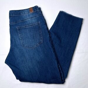 Bare Denim Women High Rise Distressed Raw Hem Skinny Jeans Size 14/32 Dark Stone